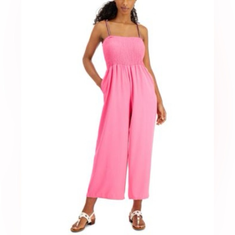 Tommy Hilfiger Hot Pink Smocked Wide-Leg Jumpsuit